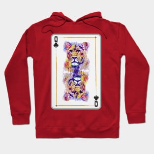 Lioness Head Queen of Clubs Playing Card Hoodie